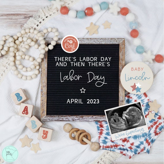Retro Labor Day Pregnancy Announcement, Digital Patriotic Baby Reveal