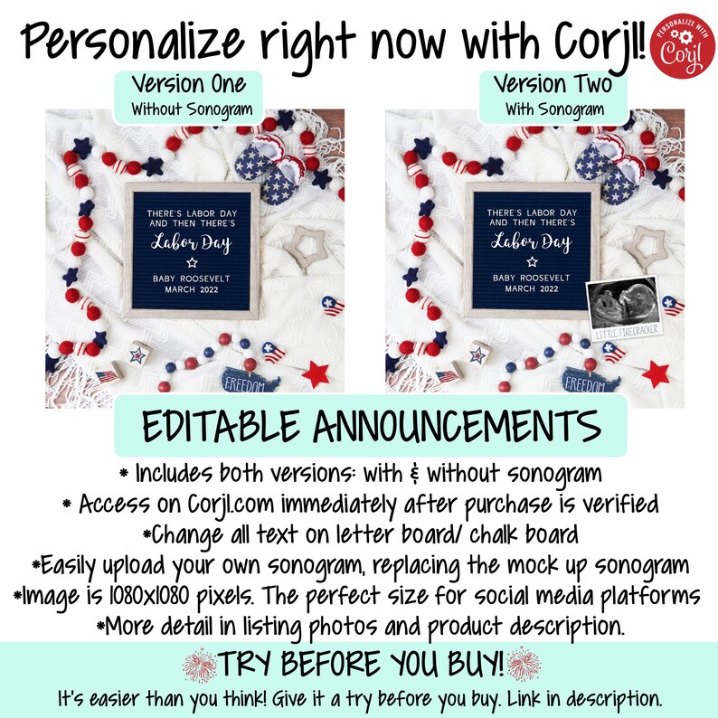 Editable Labor Day Pregnancy Announcement Digital Patriotic Etsy