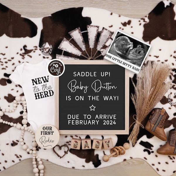 Western Digital Pregnancy Announcement, Father's Day First Rodeo Baby Reveal, Ranch Baby Announcement Template, New to the Herd, FDPA