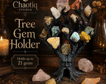 Tree Gem Holder | 3D Printed Crystal Display Stand | Holds up to 21 Gems | Gothic Witchy Altar Decor | Gemstone Holder