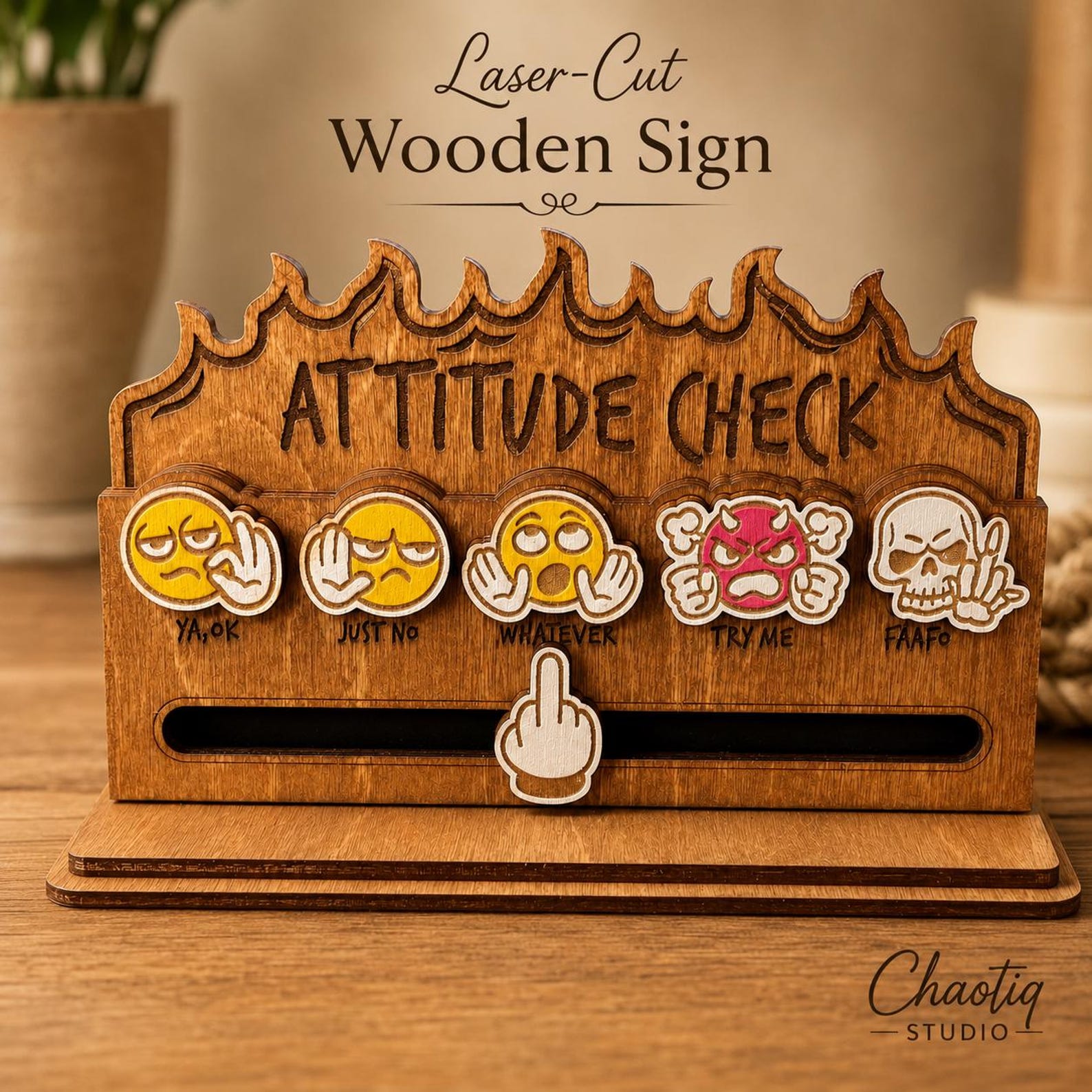Humorous Meter Signs Attitude Checker Desk Sign | Funny Coworker Gift | Middle Finger Slider ...