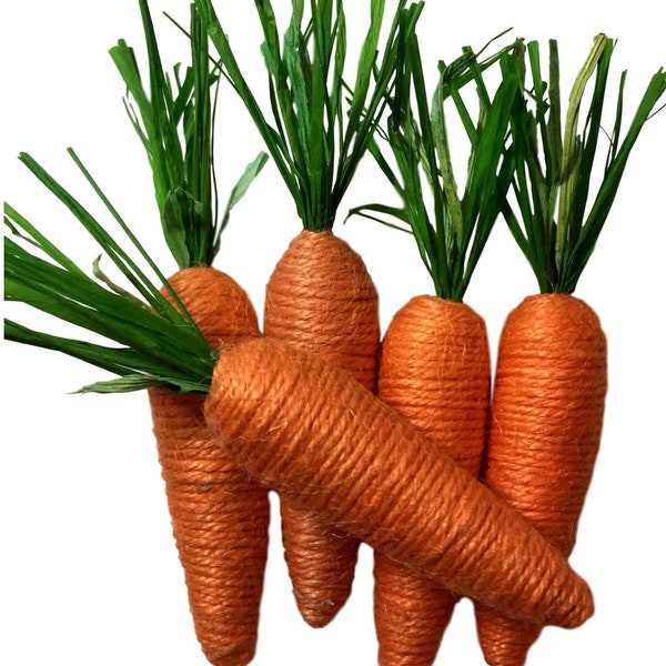 Rope/Jute/Twine and Raffia Carrots for Farmhouse Decor, Tiered Trays.. (Set of 5)