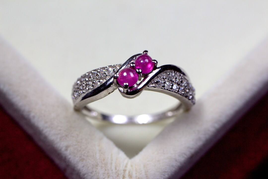 Two Natural Ruby Ring Dual Band Style Ring Statement Ruby - Etsy