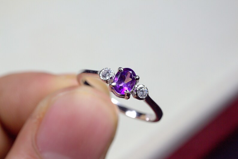 Minimalist Promise Ring Purple Amethyst Ring Natural Etsy