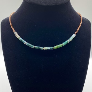 Jasper tube beads, copper Hematite, sterling silver, choker necklace
