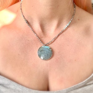 Peruvian Opal, sterling silver, Agate, Labradorite pendant beaded necklace