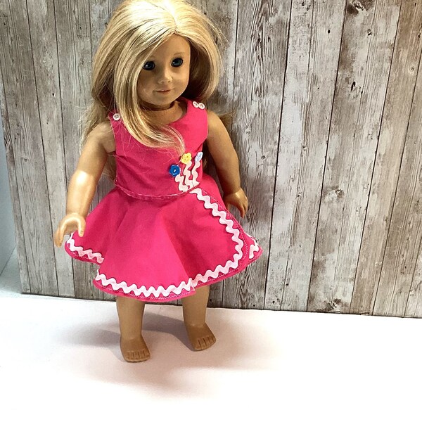 18" doll three piece outfit, pink top with matching skirt and bloomers.