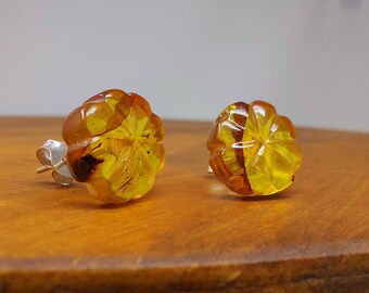 Handmade Jewelry J0626 6cm Golden Yellow AMBER Earrings Natural Amber Beads from Chiapas Mexico and Sterling Silver Findings