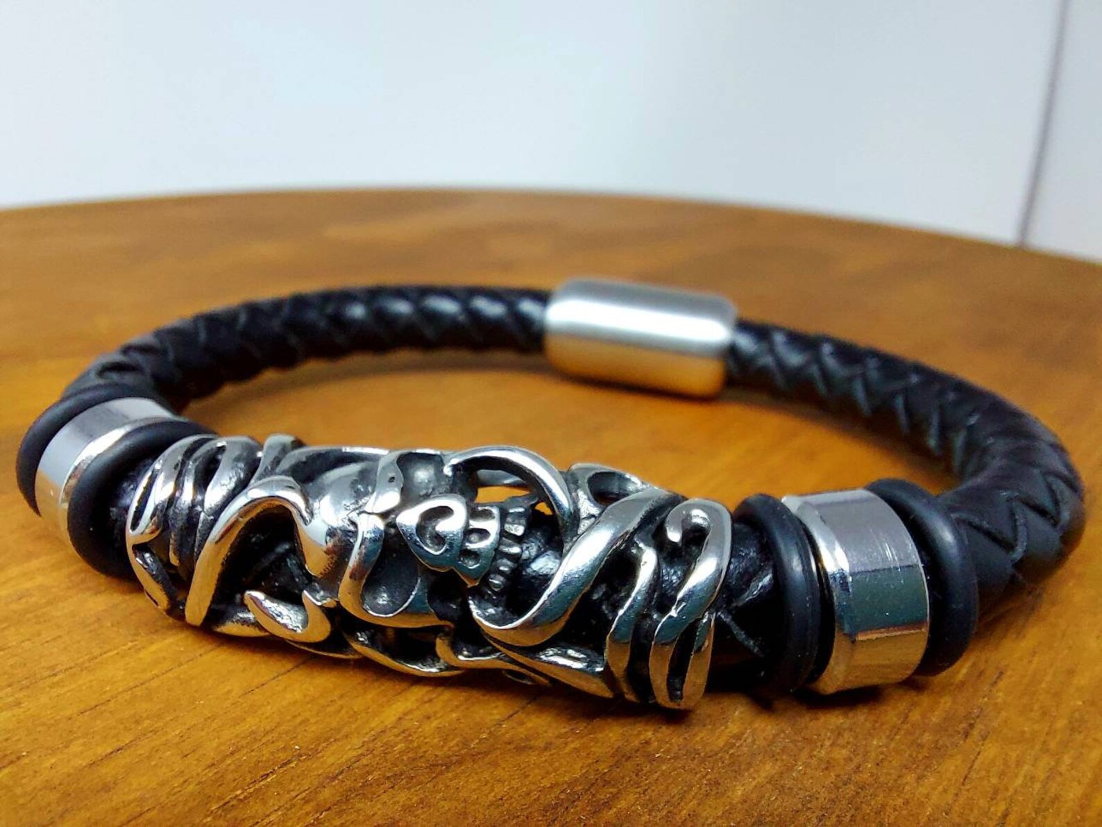 Leather Skull Bracelet for Men Etsy