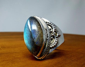 Sterling silver  labradorite statement ring