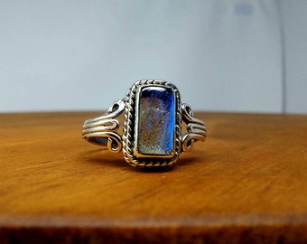 Labradorite sterling silver minimalist engagement ring