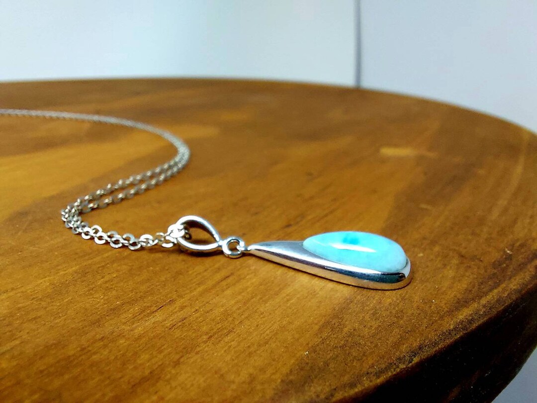 Larimar Necklace / 925 Sterling Silver Larimar Mini Pendant / Silver ...
