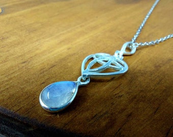 Sterling silver moonstone trinity heart necklace