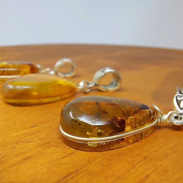Natural amber wire wrapped necklace