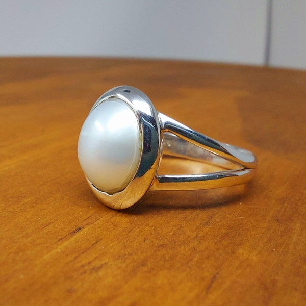 Sterling silver real pearl engagement ring / silver genuine pearl minimalist ring