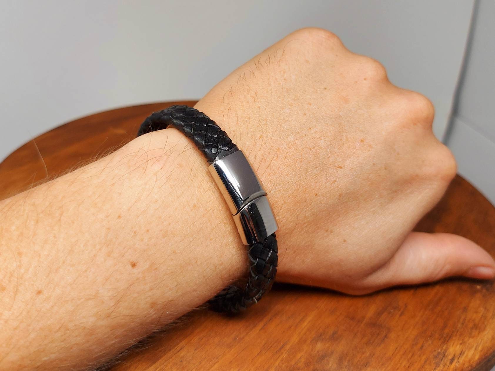 Leather Bracelet for Men With Lock Etsy