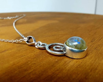 Minimalist labradorite silver necklace