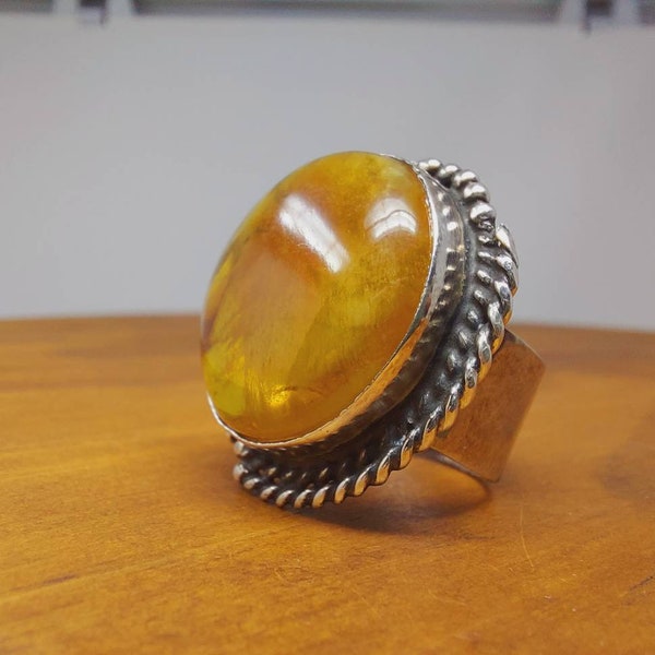 Mexican milky amber statement ring in sterling silver