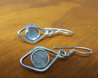 Dainty Labradorite silver dangle earrings