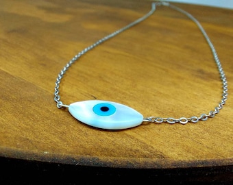 Minimalist silver jewelry / Sterling silver necklace / adjustable silver chain / evil eye necklace / protection necklace