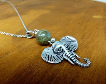 Labradorite silver elephant necklace