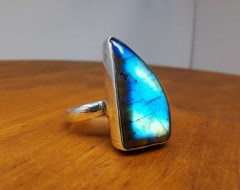 Sterling silver free form labradorite statement ring