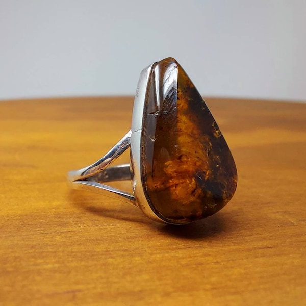 Mexican amber boho silver ring