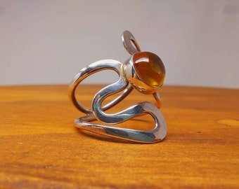 sterling silver statement ring with amber