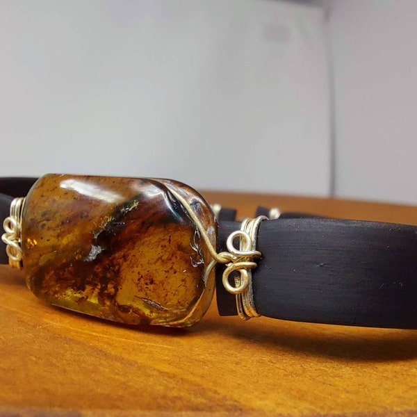 Mexican amber single stone natural rubber bracelet