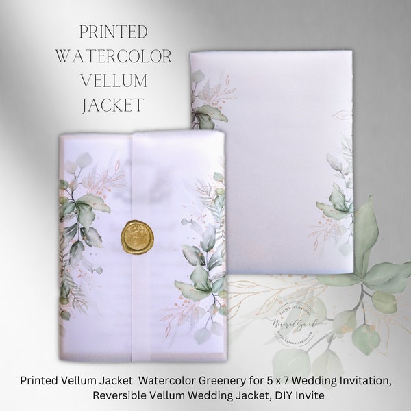 Printed Watercolor Greenery Vellum Jacket | Vellum Wrap for 5" x 7" Wedding Invitation | Vellum Paper for DIY Invitation | Rustic Greenery