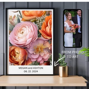 Custom Bridal Bouquet Watercolor Print, Wedding bouquet art, Bridal Bouquet Print, Personalized Wedding keepsake, gift for mum, mother's day