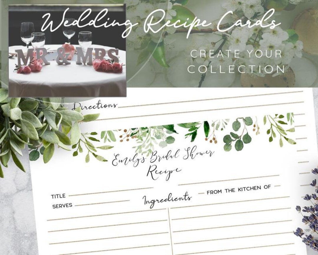 Eucalyptus Recipe Cards for Greenery Weddingbridal Shower4x6 Printed