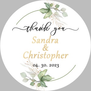 Wedding Greenery- Eucalyptus Watercolor-Personalized Thank You Stickers,- 2" and 2.25" Round, Digital file