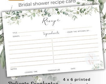 Bridal Shower Recipe Cards, Eucalyptus Wedding, recipe card, greenery Recipe for Love