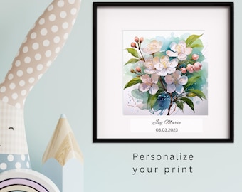 Birth Month Flower Watercolor Print: Family Floral Wall Art, wall art, birth month flowers, birth flower print, Grandmas garden, nursery art