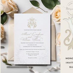 Convite de casamento personalizado luxuoso com monograma, conjunto de convites de casamento, convite estilo tipografia impressa, cartolina 100% algodão