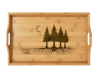 Bandeja de bambú Phish Silent Trees / Diseño de madera grabada