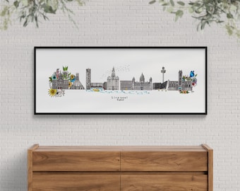 Arte mural panorámico del horizonte de Liverpool