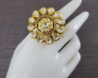 Gold Finger Ring Indian jewelry Indian Gold Ring Kundan jewelry Statement Ring Wedding Jewelry gold jewelry gift for her adjustable ring