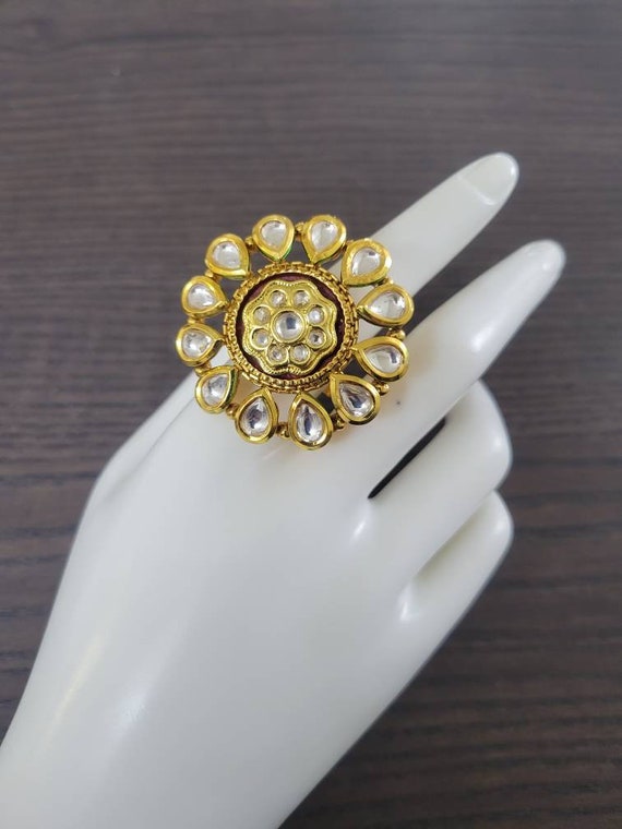 Golden Kundan Finger Ring LT-01 at Rs 280/piece in Mumbai | ID: 18360536555