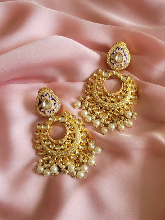 Polki Earrings/ Yellow Earrings/ Kundan Earrings/ Gold Earrings/ Chandbali  Earrings/ Indian Jewelry/ Pakistani Jewelry/ Chandbali/ Punjabi - Etsy