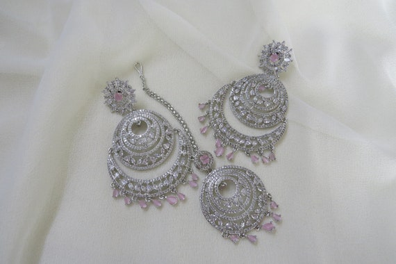 Silver Maang Tikka Indian Jewelry crystal Jewelry Indian Earring