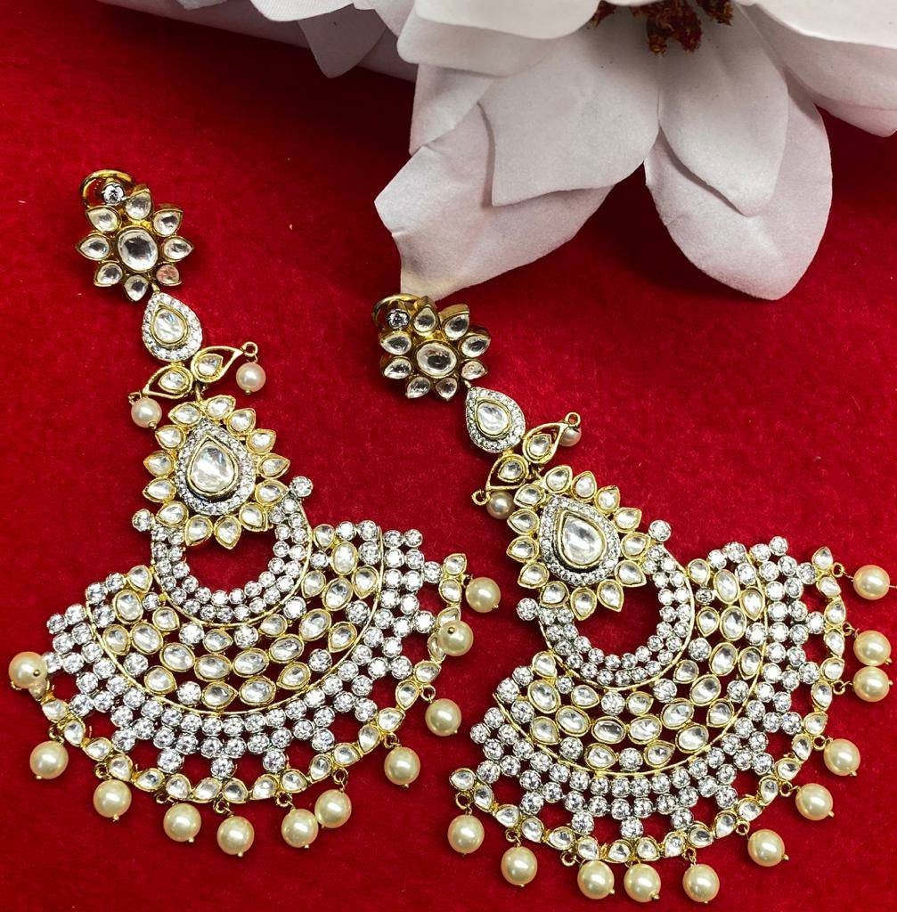 GOLD Kundan Pearl Indian Gold Earrings indian Bollywood Etsy UK