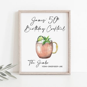 DIGITAL or PRINT + SHIP | Birthday Signature Drink Sign | Bar Menu | Drink Menu | Cocktail Sign | Bridal Shower | Retirement Party Sign