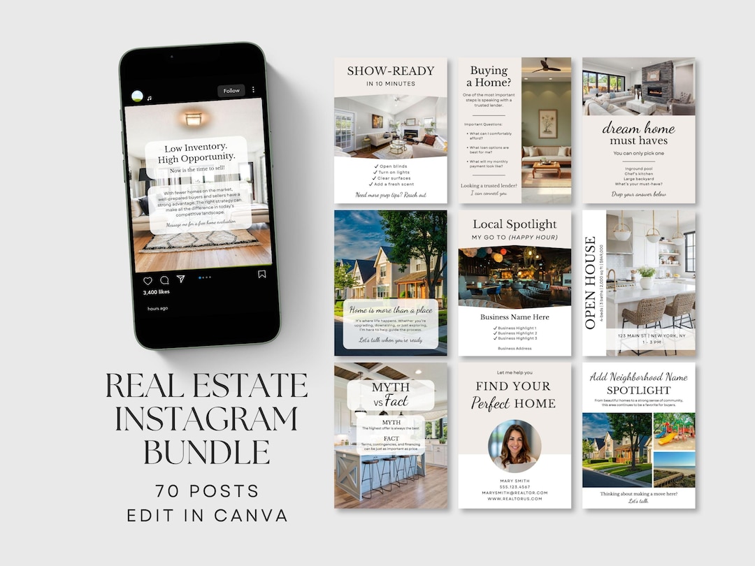 Real Estate Instagram Templates Bundle, Realtor Social Media Kit, Canva ...