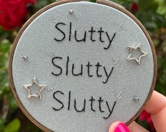 Project Runway "Slutty slutty slutty" Heidi Klum 4'' Handmade embroidery