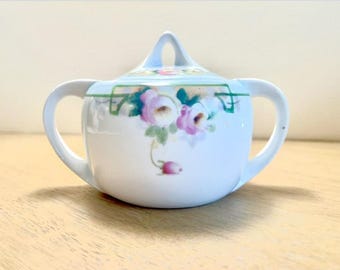 Vintage hand painted NIPPON sugar bowl with gold accents and lid