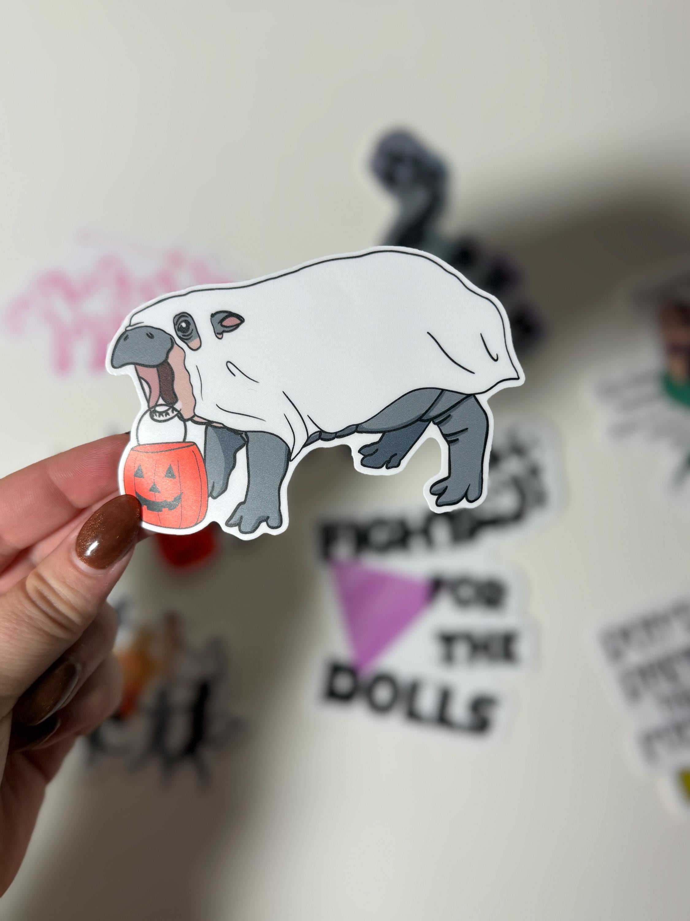 Boo Deng Meme BOO Deng Hippo Ghost Sticker | Moo Deng Halloween Funny Animal - Etsy