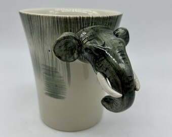 Pier 1 Imports Elephant Mug Handpainted Stoneware Unique Handle Coffee Tea Cup
