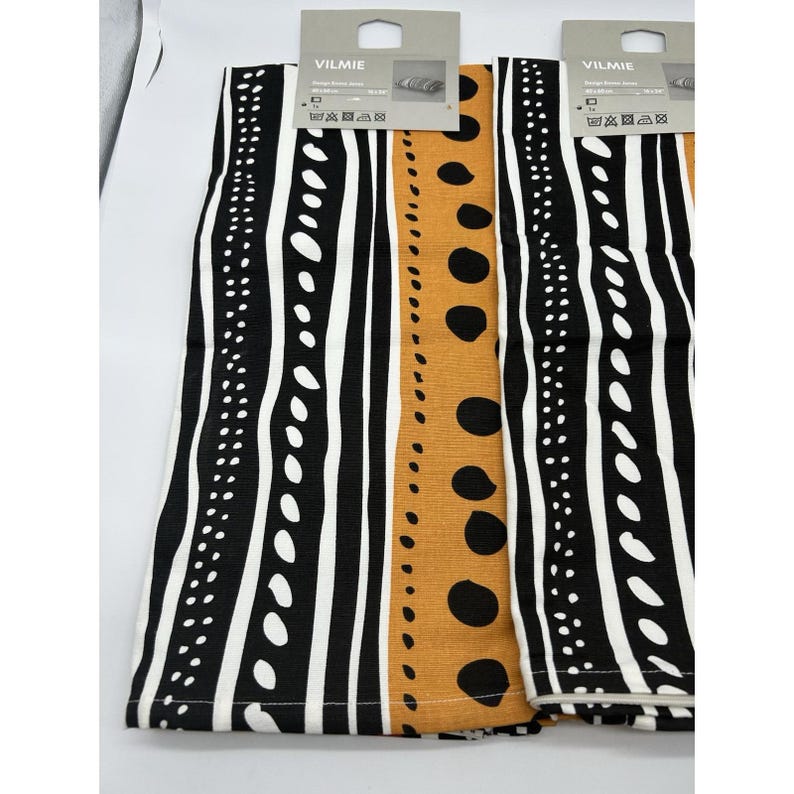 2x Ikea VILMIE Cushion Cover NEW 16 x 24" 40x60cm BlackOrange White Stripe Dots image 3